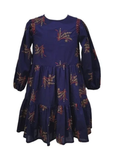 ladies-floral-dress-burgundy-blooms-Roping - Embroidered Floral Dress