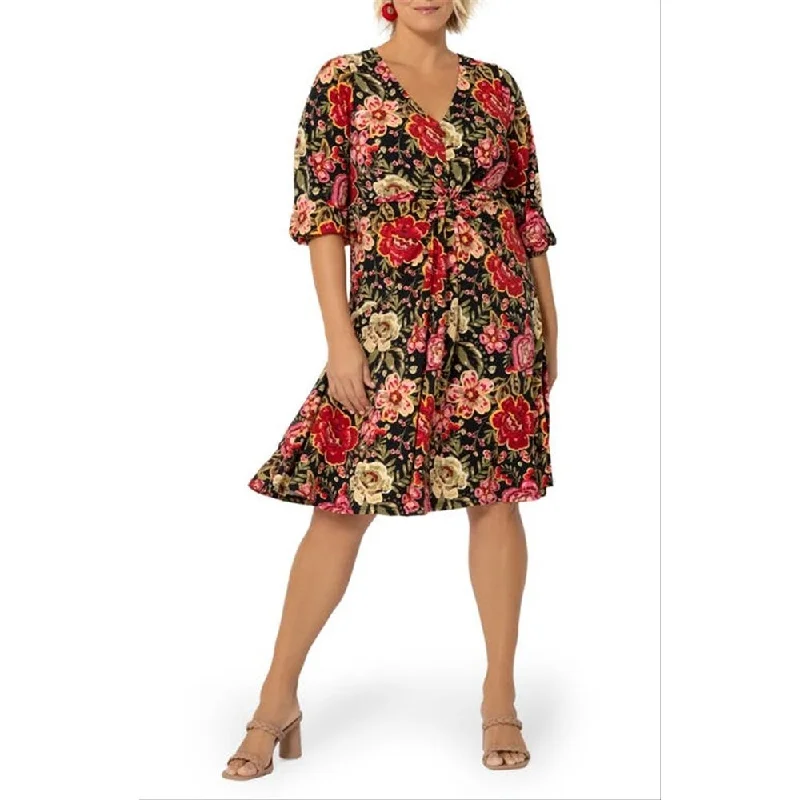 ladies-floral-dress-subtle-flowers-Leota Women's Tanya Floral Print Dress Red Size 2X