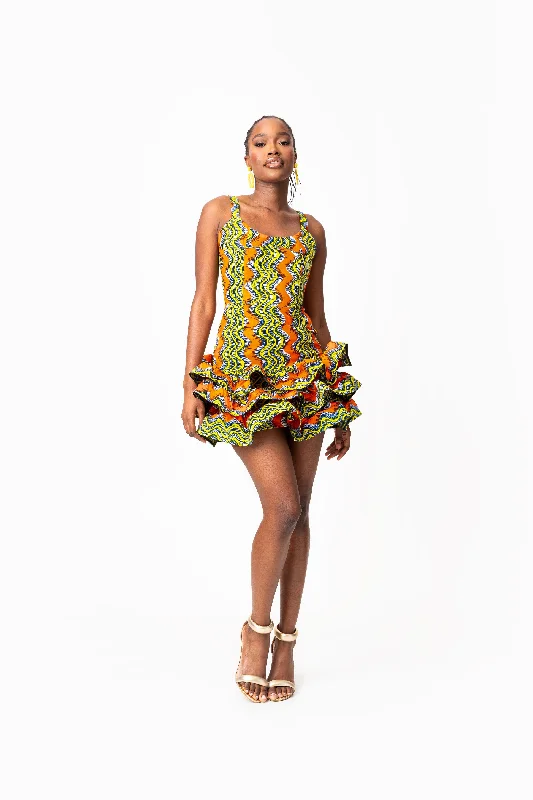 ladies-mini-dress-glamorous-TANI African Print Corset Layered Mini Dress