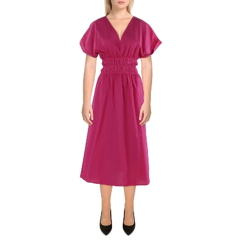 ladies-trumpet-dress-feminine-cut-Womens Midi V-Neck Fit & Flare Dress