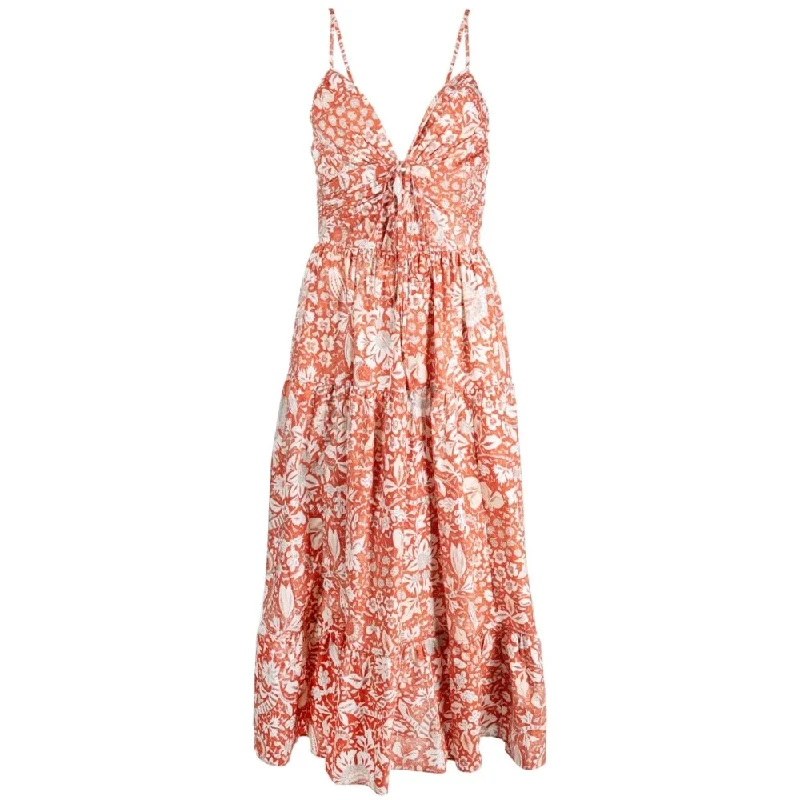 ladies-floral-dress-short-sleeve-Ulla Johnson Women's Phoebe Dress Orange Blossom Floral Cut Out Halter Midi