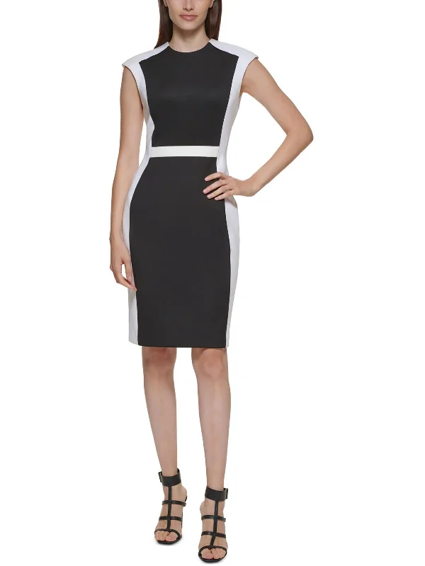 ladies-midi-dress-petite-fit-Womens Scuba Midi Sheath Dress