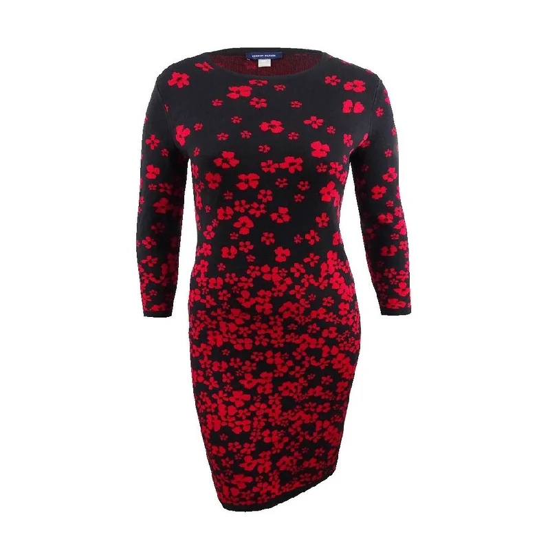 ladies-floral-dress-zipper-front-Tommy Hilfiger Women's Floral Sweater Dress