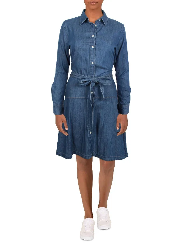 ladies-midi-dress-wedding-guest-Womens Denim Midi Shift Dress