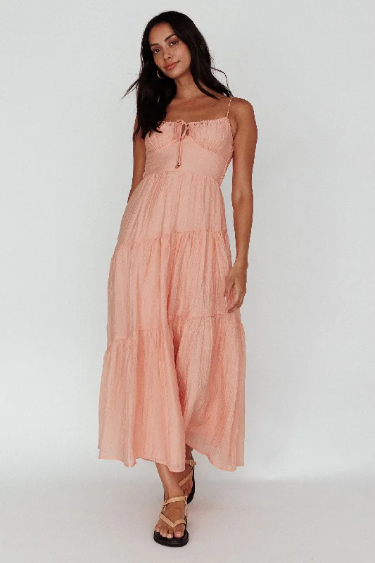 ladies-maxi-dress-coffee-date-Doe Tie Bust Maxi Dress Apricot