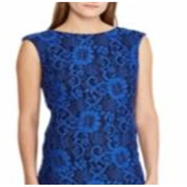 ladies-floral-dress-maroon-elegant-Ralph Lauren Women's Two Tone Floral Lace Dress Blue Size 0