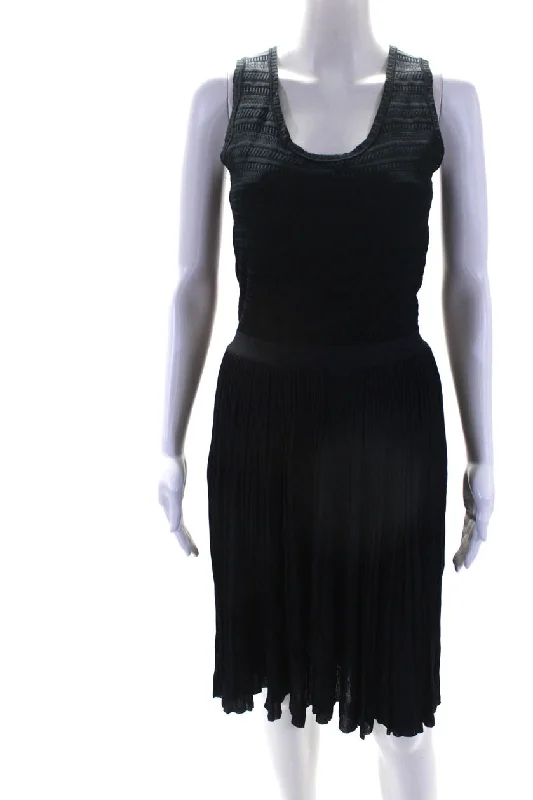 ladies-trumpet-dress-chic-style-Oscar de la Renta Womens Dark Blue Textured Sleeveless Fit & Flare Dress