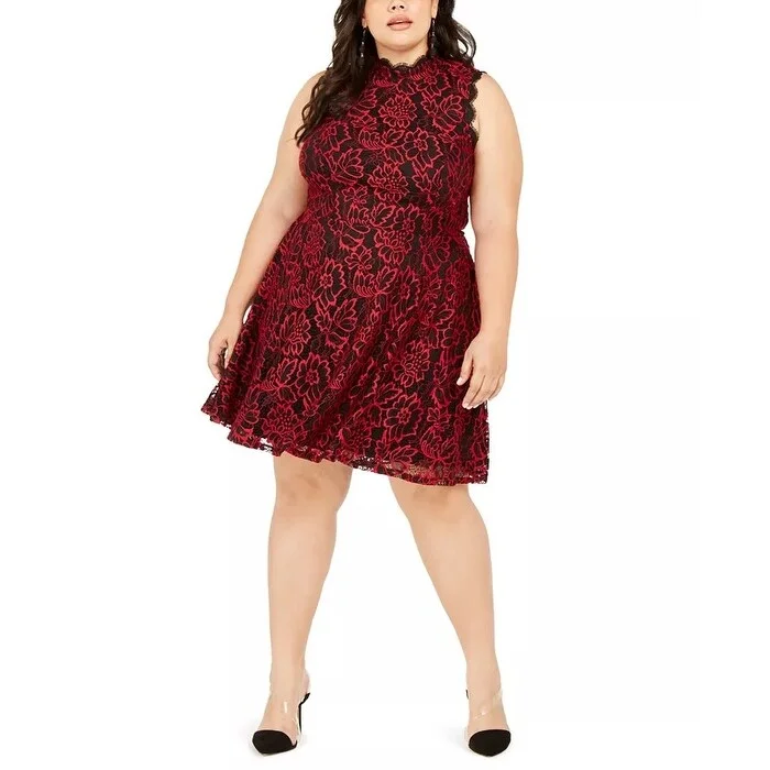 ladies-trumpet-dress-classic-elegance-City Studios Juniors' Plus Size Lace Fit & Flare Dress Red Size 20W