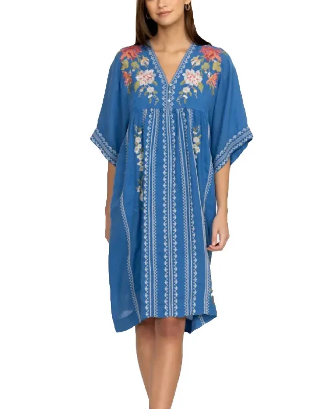 ladies-midi-dress-low-cut-Nalina Kimono Midi Dress In Blue Multi