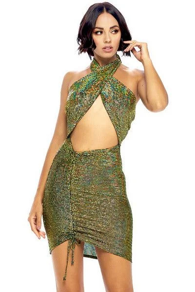 ladies-mini-dress-backless-design-GIBIU- SEQUIN CROSS WRAP HALTER MINI DRESS