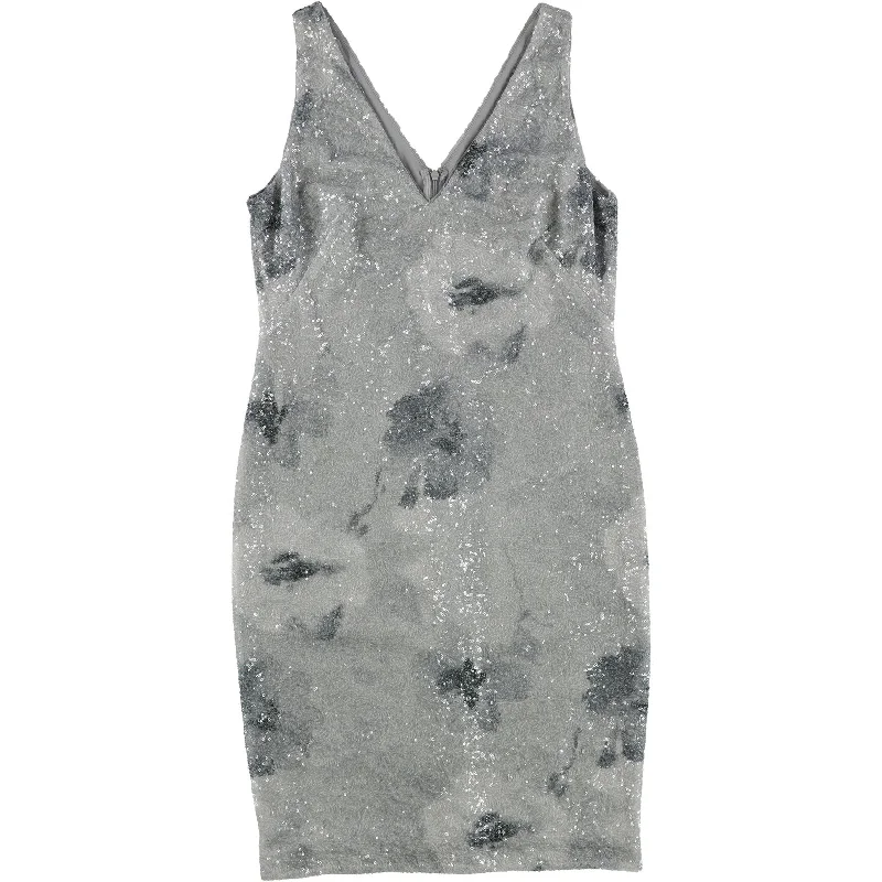 ladies-floral-dress-vacation-wear-Ralph Lauren Womens Sequin Floral Cocktail Dress, Grey, 4