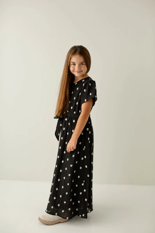 ladies-floral-dress-dainty-detail-'Esther' Girl Embroidered Floral Maxi Dress in Black