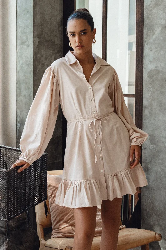 ladies-mini-dress-structured-fit-Malina Button Down Cotton Mini Dress