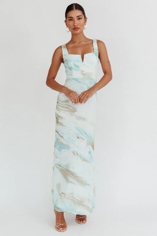 ladies-maxi-dress-high-waist-Jovelle Strappy Back Maxi Dress Marble Blue