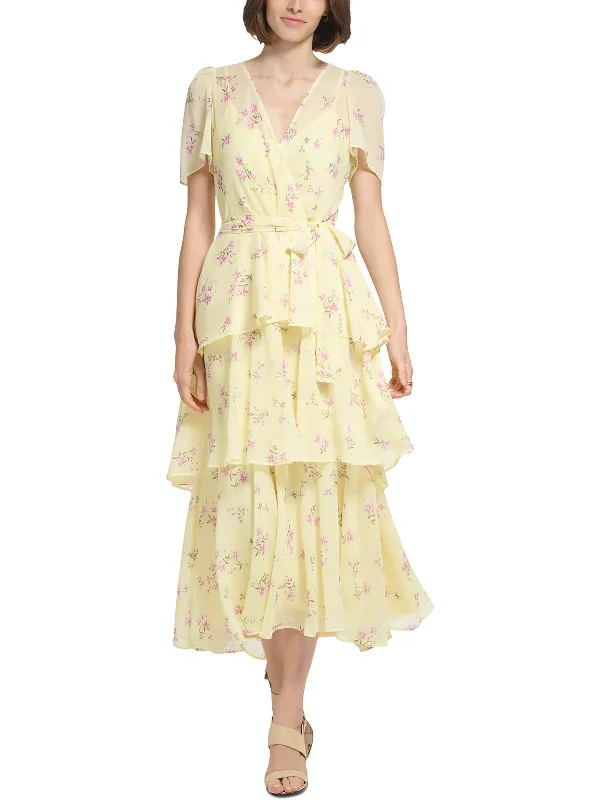 ladies-midi-dress-sustainable-fashion-Womens Chiffon Tiered Midi Dress