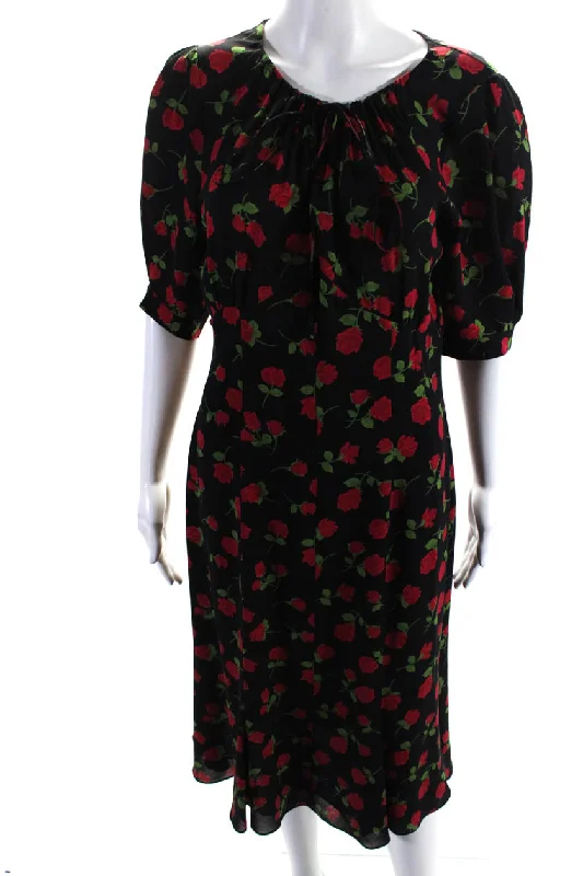 ladies-trumpet-dress-long-sleeve-Michael Kors Collection Womens Tie Neck Rose Fit & Flare Dress Red Black