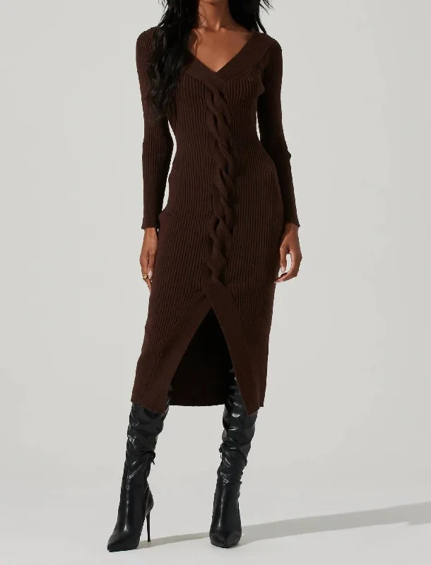 ladies-midi-dress-tall-fit-Vesper Knit Midi Dress In Dark Brown