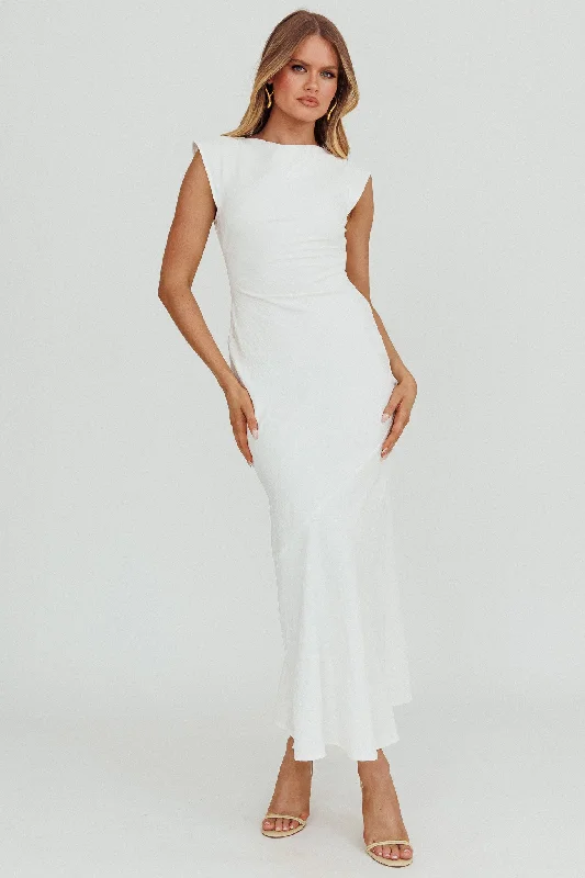 ladies-maxi-dress-draped-front-Maysa Cowl Back Maxi Dress Off White