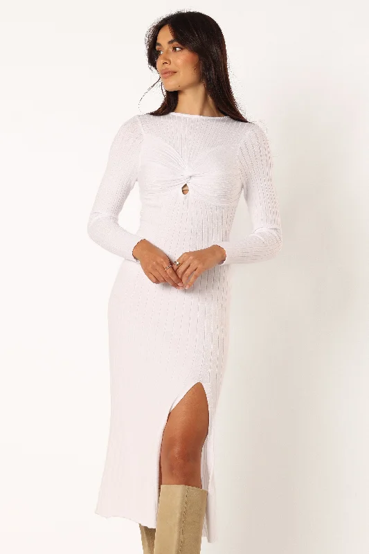 ladies-midi-dress-dance-floor-Zayla Long Sleeve Midi Dress - Cream