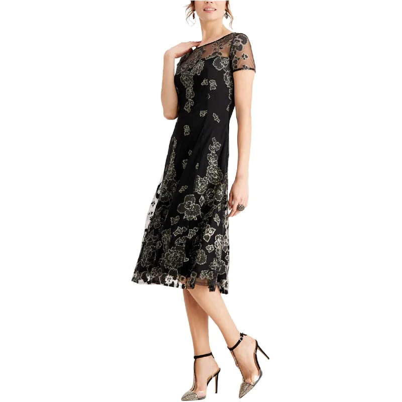 ladies-floral-dress-swing-style-Ignite Evenings Womens Glitter Floral A-line Dress, Black, 12