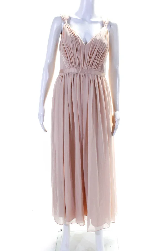 ladies-trumpet-dress-minimalist-Vera Wang Women's V-Neck Sleeveless Sheer Flare Maxi Dress Peach