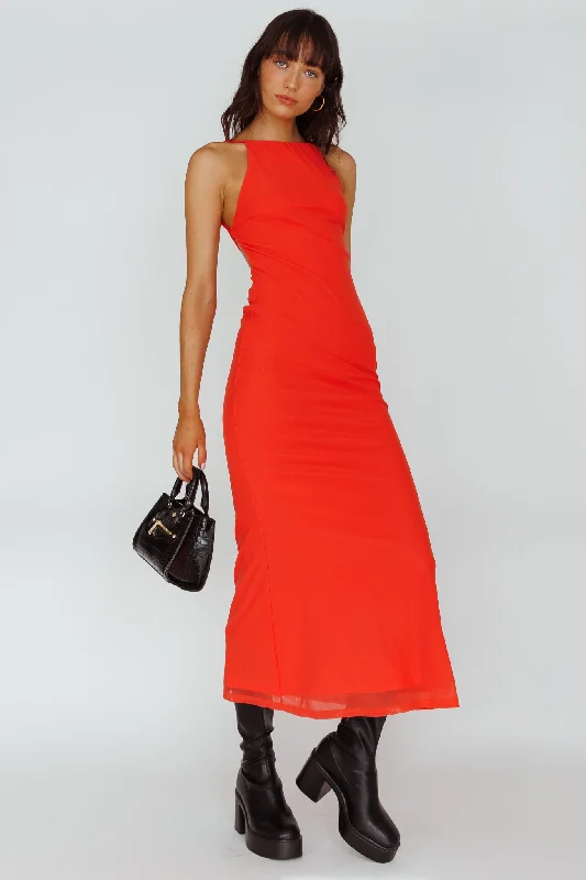 ladies-maxi-dress-sunset-look-Genova Strappy Back Maxi Dress Coral