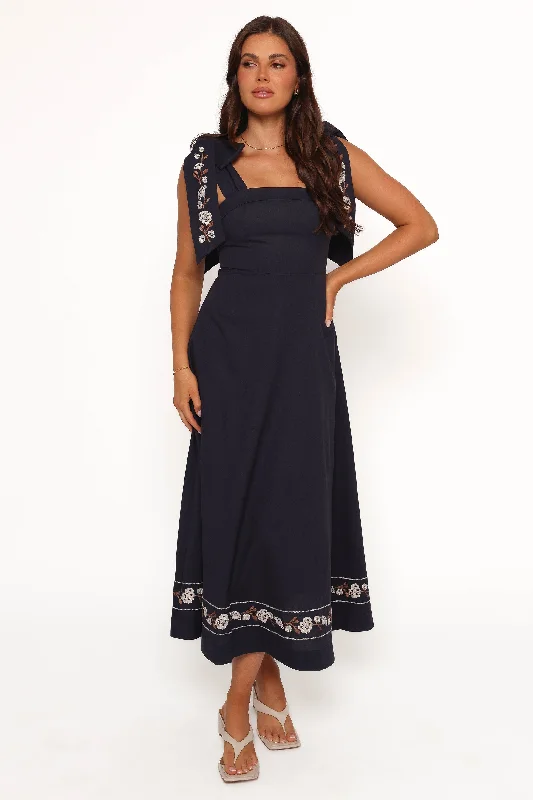 ladies-midi-dress-lace-detail-Marcella Midi Dress - Navy