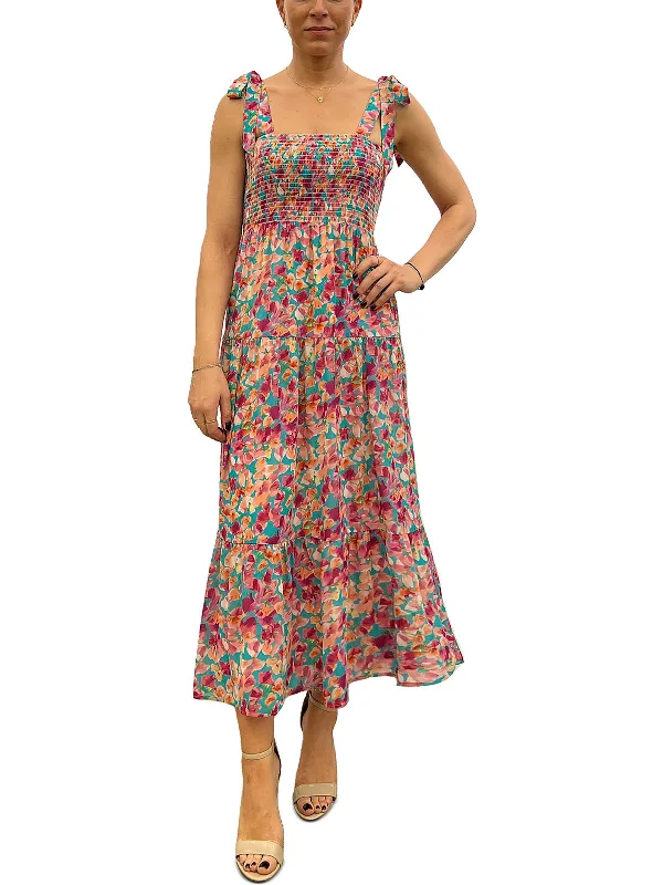 ladies-midi-dress-designer-brand-Womens Floral Print Mid-Calf Midi Dress