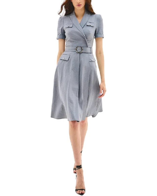 ladies-midi-dress-pleated-skirt-BGL Linen-Blend Midi Dress