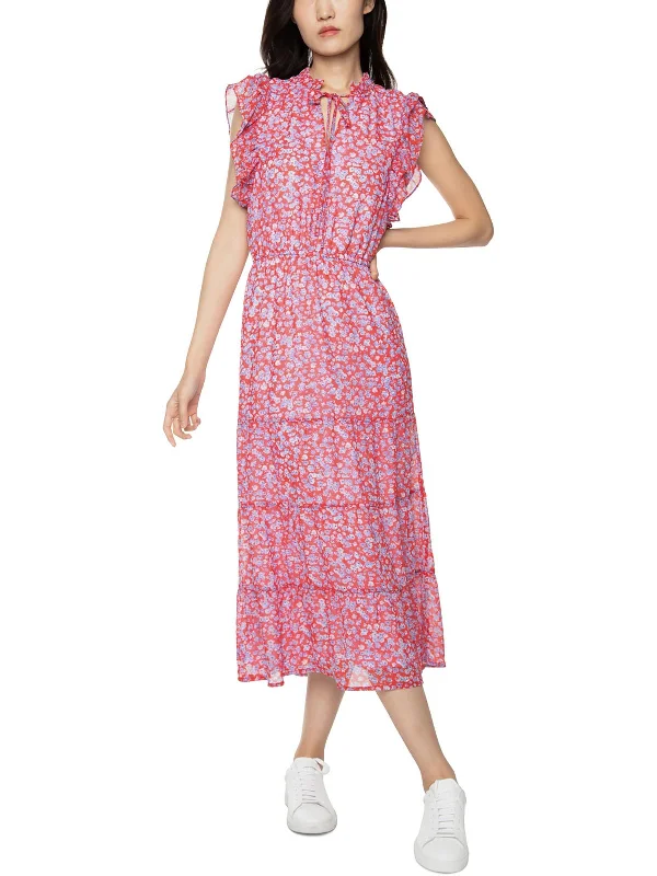 ladies-midi-dress-stretch-fit-Womens Floral Calf Midi Dress