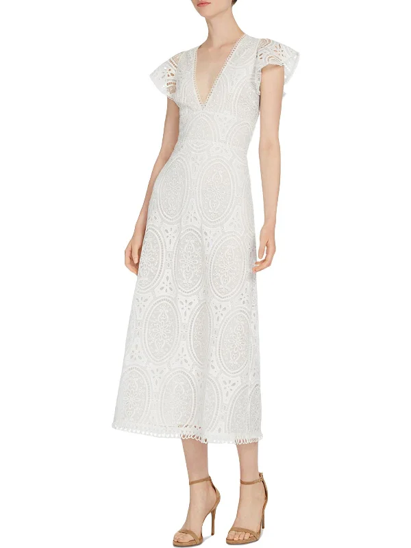 ladies-midi-dress-minimalist-Womens Lace Embroidered Midi Dress