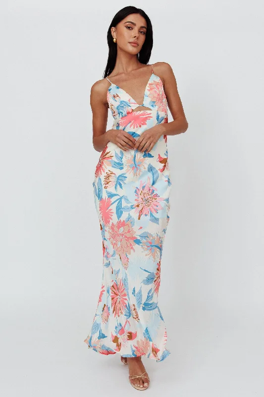 ladies-maxi-dress-sepia-tone-Dance Again Cut-Out Back Maxi Dress Floral Blue