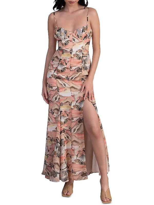 ladies-maxi-dress-caramel-brown-Clementine Womens Printed Long Maxi Dress