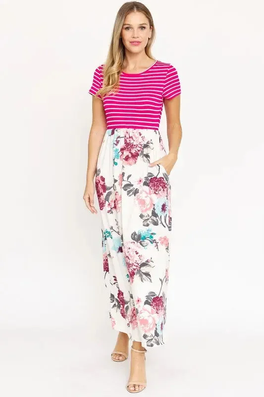 ladies-floral-dress-open-back-Plus Short Sleeve Floral Maxi Dress