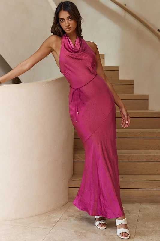 ladies-maxi-dress-tall-fit-India Cowl Halterneck Satin Maxi Dress Fuchsia