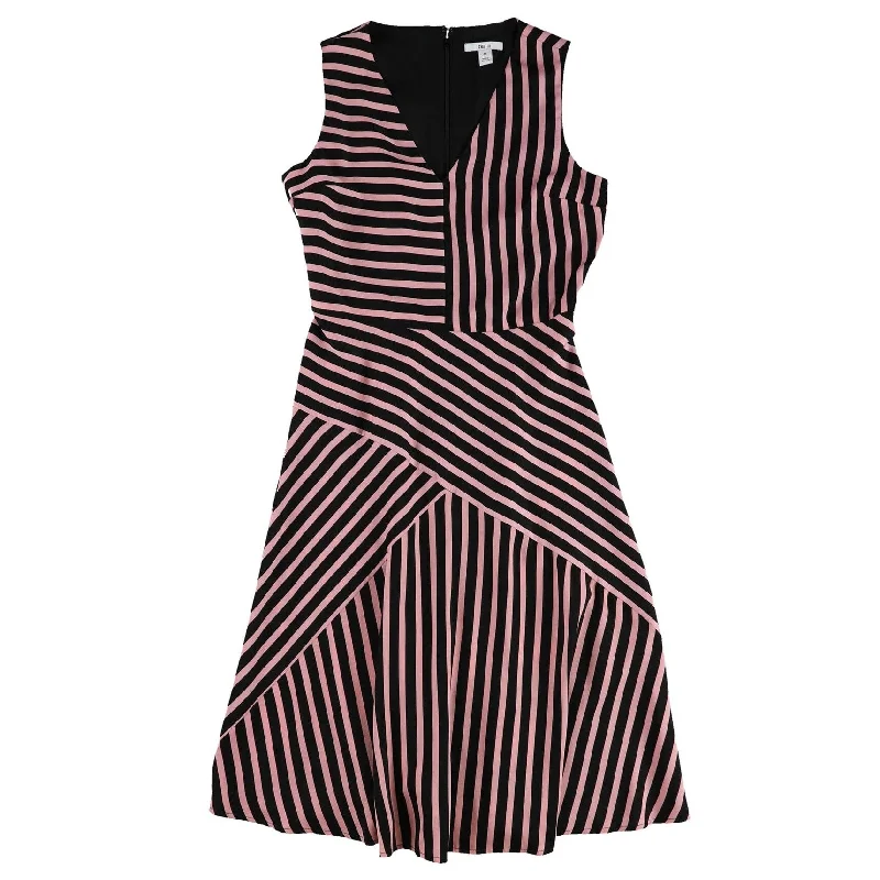 ladies-trumpet-dress-pearl-embellishment-Bar Iii Womens Mixed-Stripe Fit & Flare Dress