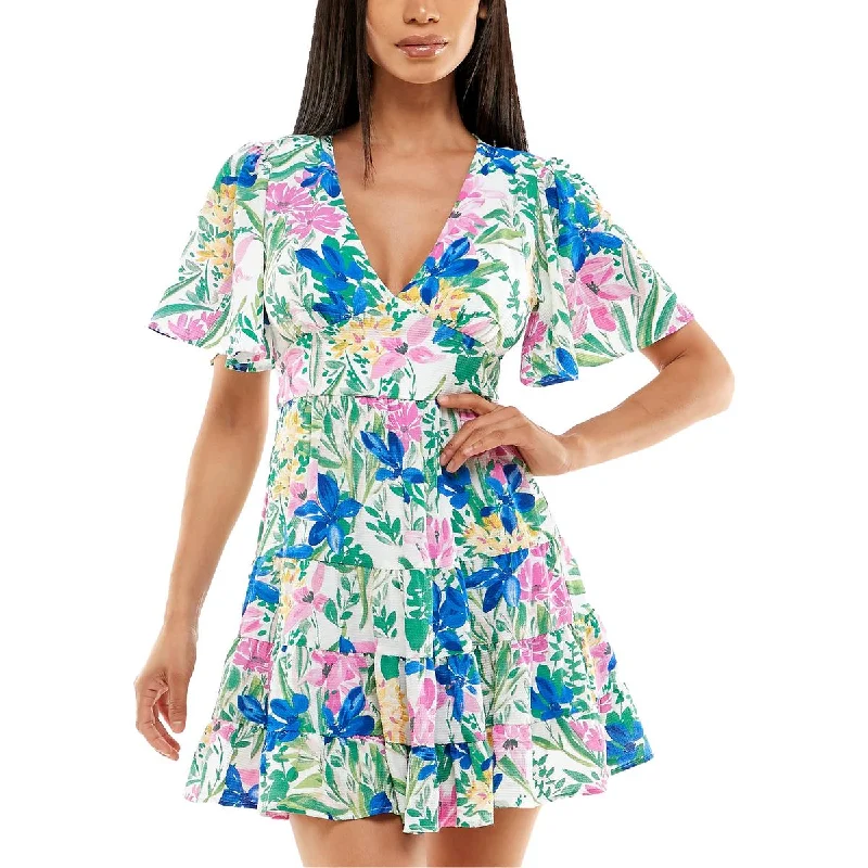 ladies-trumpet-dress-tiered-design-Juniors Womens Floral Print Polyester Fit & Flare Dress