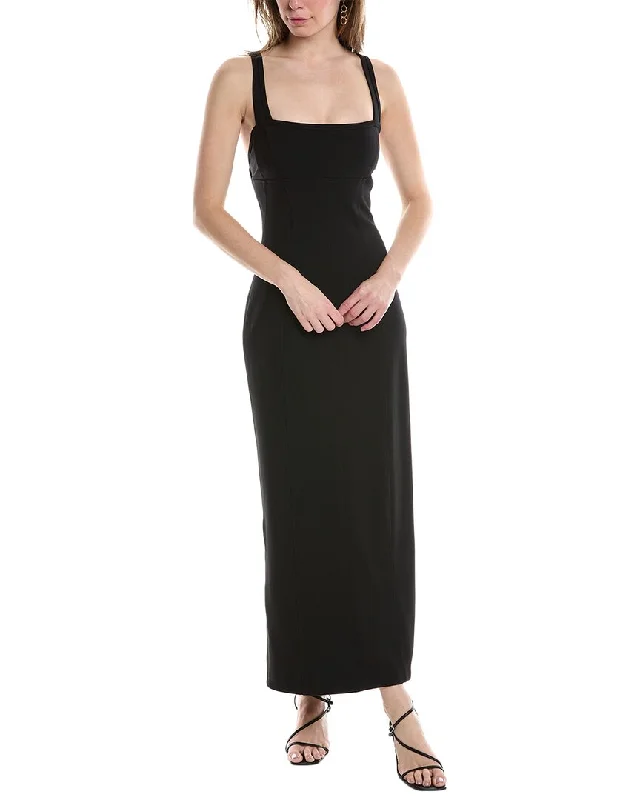 ladies-midi-dress-ruffle-hem-Helmut Lang Ponte Midi Dress