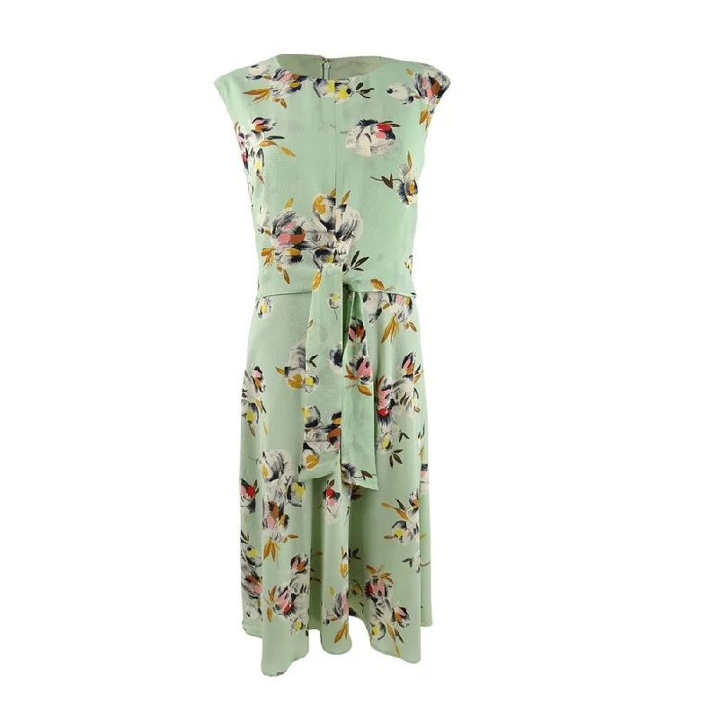 ladies-floral-dress-heather-gray-Lauren Ralph Lauren Women's Floral Bubble Crepe Dress (12, Sage/Pink Multi)