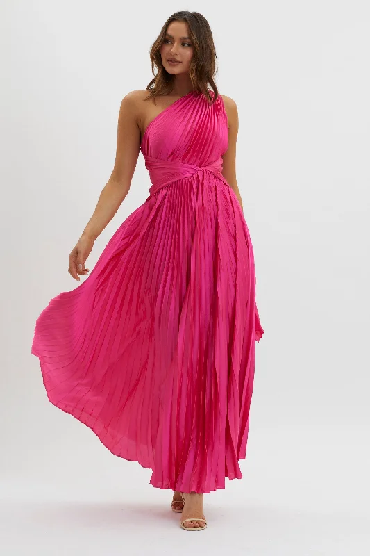 ladies-maxi-dress-tangerine-orange-Laxmi Accordion Pleat Maxi Dress Fuchsia