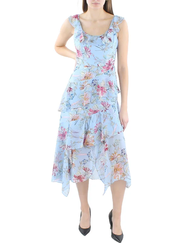 ladies-midi-dress-casual-day-Womens Floral Tiered Midi Dress