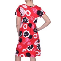 ladies-floral-dress-runway-inspired-La Cera Women's Floral Button-front Short-sleeve Dress