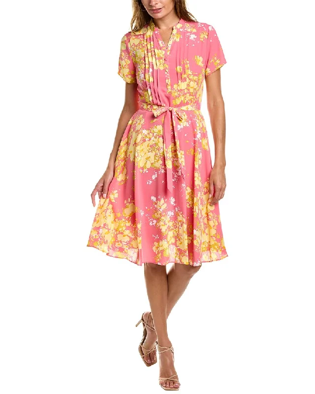 ladies-midi-dress-neon-accent-Nanette Nanette Lepore Crepe Chiffon Printed Midi Dress