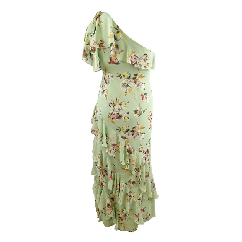 ladies-floral-dress-preppy-style-Lauren Ralph Lauren Women's Chiffon Floral Evening Dress (8, Sage/Pink Multi)