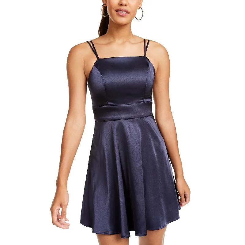 ladies-trumpet-dress-statement-piece-Sequin Hearts Juniors' Satin Fit & Flare Dress Navy Size 9