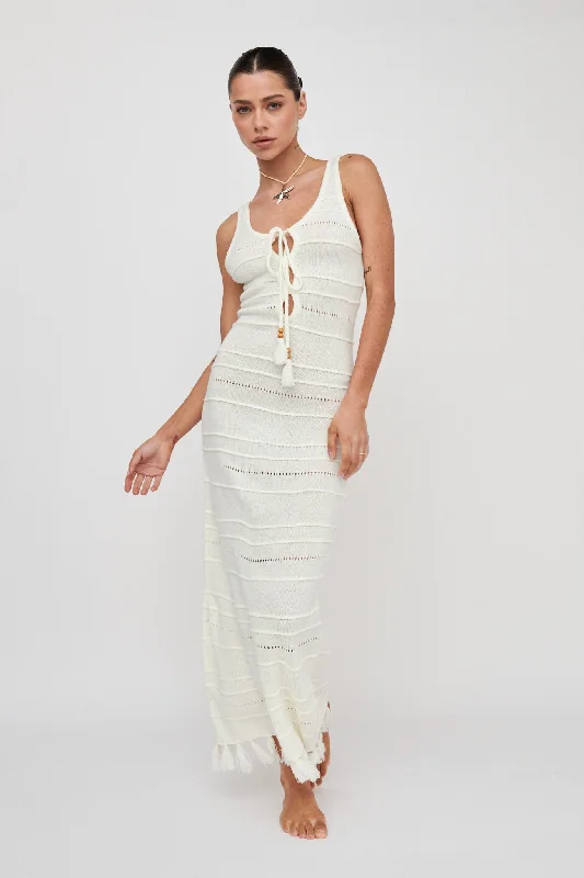 ladies-maxi-dress-ivory-elegance-Sunlight Bust Tie Knit Maxi Dress White