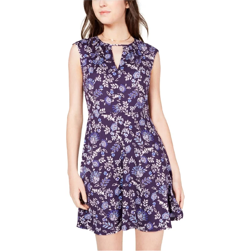 ladies-floral-dress-vintage-vibe-Be Bop Womens Floral A-line Dress, Purple, Small