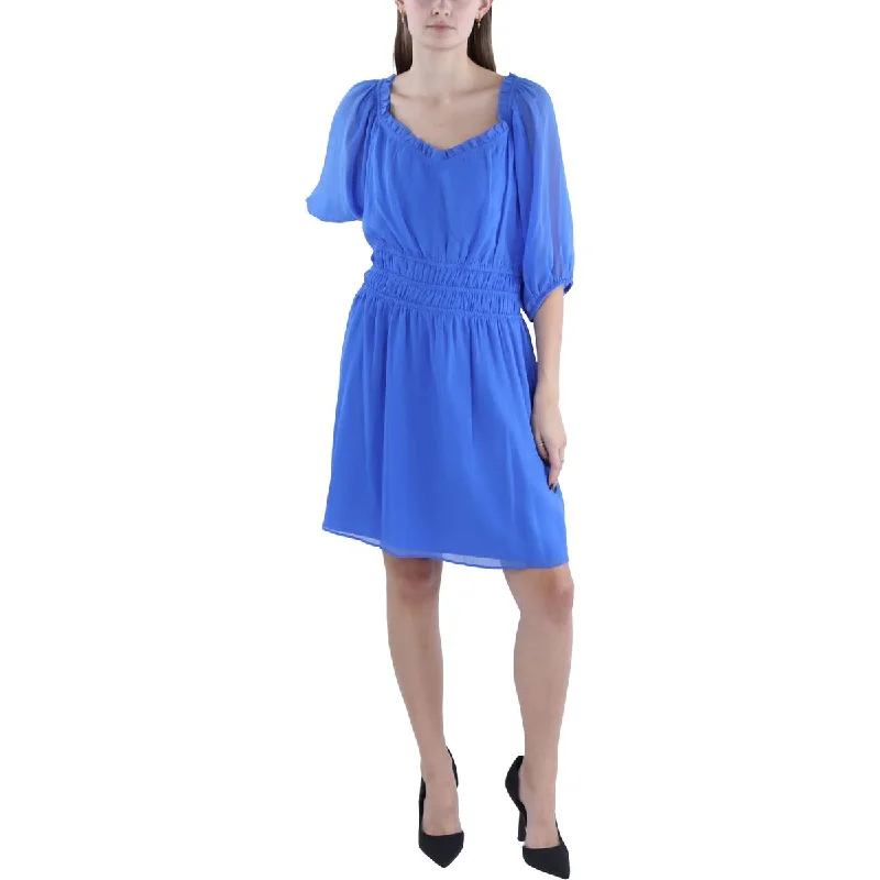 ladies-trumpet-dress-cap-sleeve-Plus Womens Chiffon Ruffle Fit & Flare Dress