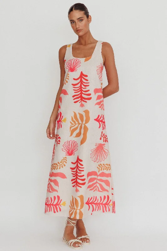 ladies-maxi-dress-sustainable-fashion-Thetis Leaf And Shell Maxi Slip Dress Pink