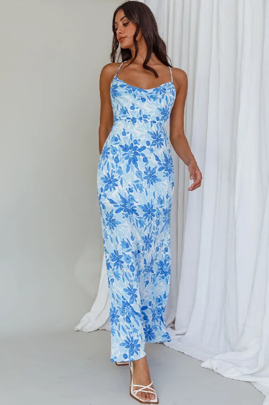 ladies-maxi-dress-wrap-style-Janaina Tie-Up Back Maxi Dress Floral Blue